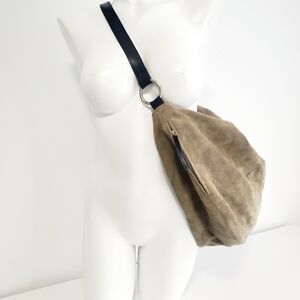 ASOS Olive Taupe Suede Hobo Bag with Black Leather Strap